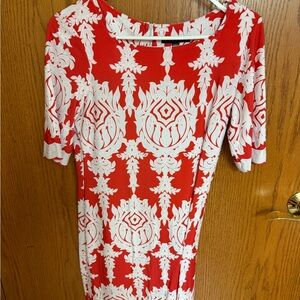 Tiana B. Red and White Ornate Midi Dress